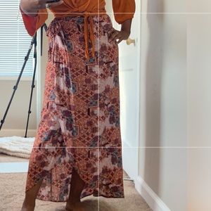 Pink Rose Midi Wrap Skirt Rust Print Size S